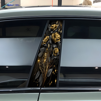 Naljepnica za B-stup automobila – crno-zlatna ruža, zaštita od ogrebotina, kreativan dekor