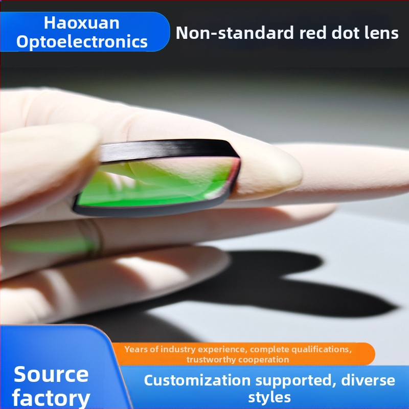 Haoxuan špeciálne tvarovaná červená bodová šošovka, achromatická červená bodová šošovka, dvojitý anti-reflexný povlak červeno-zelený, korekcia astigmatizmu; vhodné pre letectvo, medicínu, vojenské a optické aplikácie.