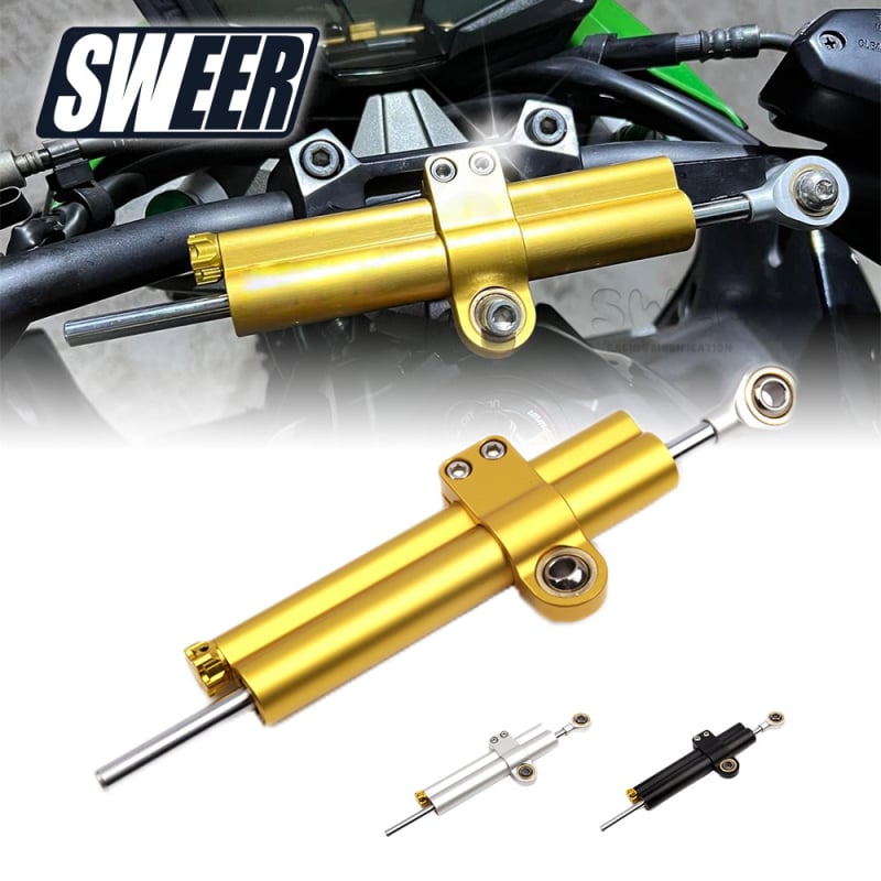 Motorkerékpár univerzális irányított dampfer, SWEE márka, rövid kettős cső titán dampfer, anti-hullám fej és kiegyensúlyozó rúd, kompatibil Honda/Kawasaki/Yamaha/Suzuki/du Kadi