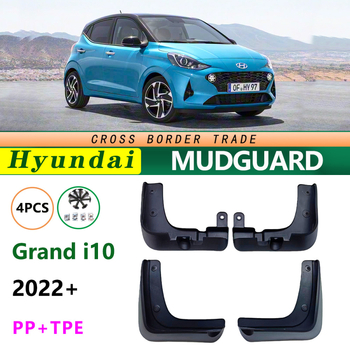 Prilagođene pločice blatobrana za Hyundai Grand i10 (sedan/hatchback) 2022–2026 — komplet od 4 komada (prednji, stražnji, lijevi, desni), instalacija bez bušenja, PP+TPE mekani plast