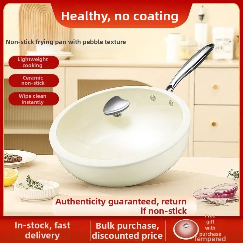 Γουόκ τηγάνι από χυτοσίδηρο με επίπεδο πυθμένα και διπλό πυθμένα, γυάλινο καπάκι, συμβατό με γκάζι και επαγωγική εστία.