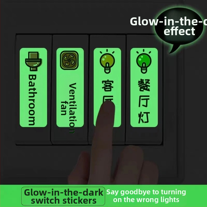 Luminiscenčná nálepka na vypínač pre panel zásuviek – dekoratívne, domáce použitie
