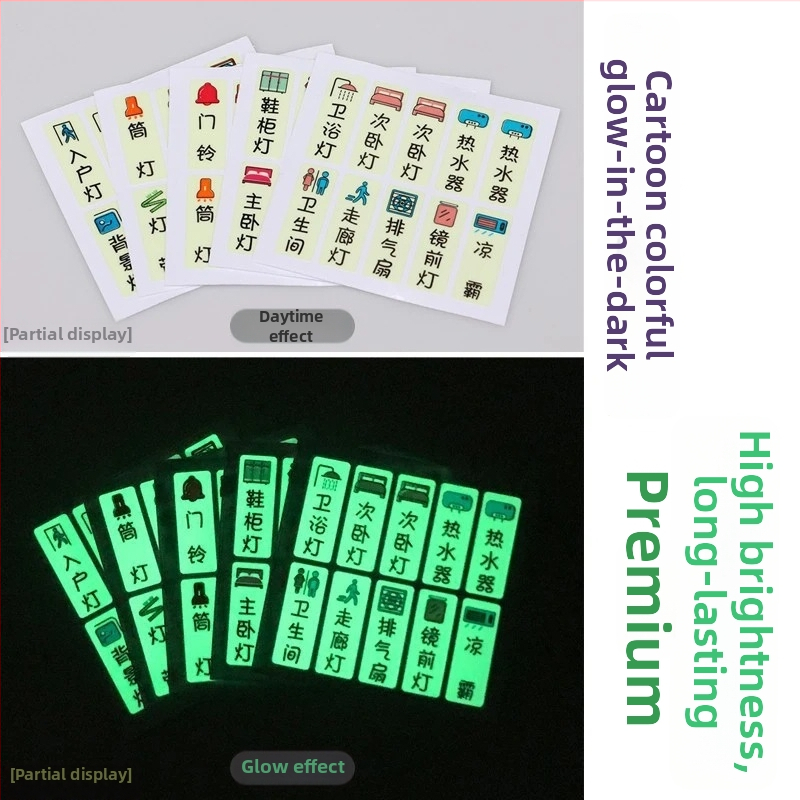Luminiscenčná nálepka na vypínač pre panel zásuviek – dekoratívne, domáce použitie