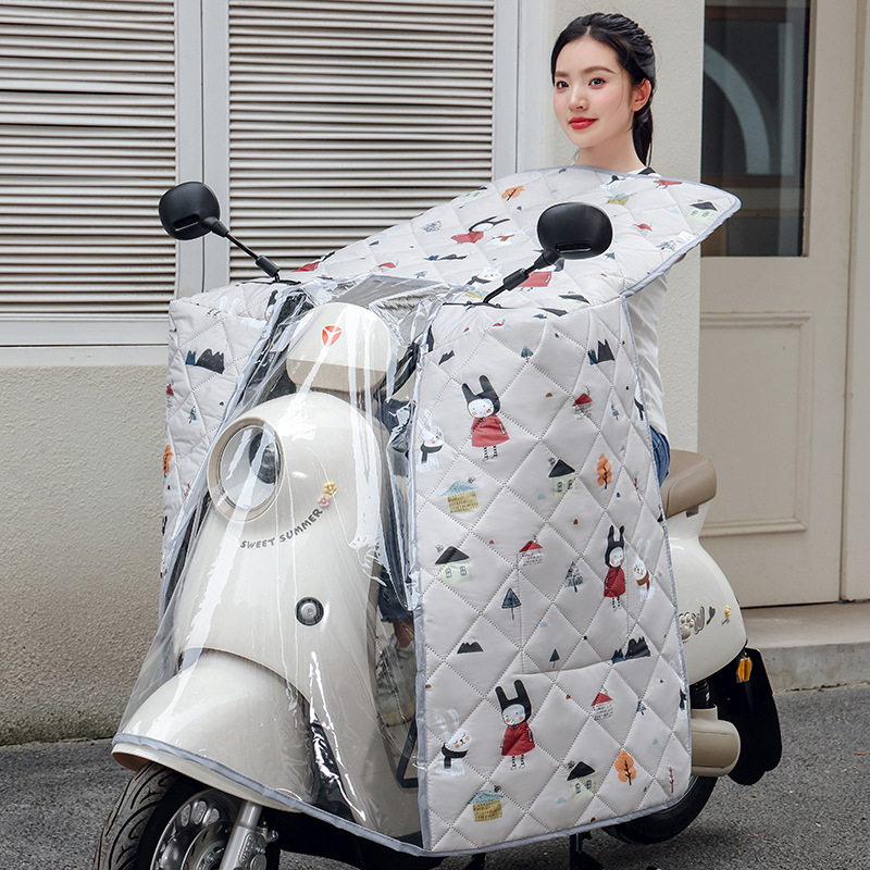 Acoperire pentru parbriz, în stil mantie, pentru vehicule electrice, impermeabilă, toate anotimpurile, grosime medie, poliester, imprimare logo disponibil