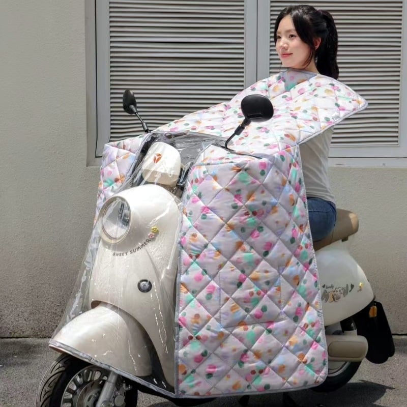 Acoperire pentru parbriz, în stil mantie, pentru vehicule electrice, impermeabilă, toate anotimpurile, grosime medie, poliester, imprimare logo disponibil