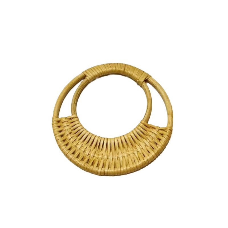 Κύκλιος ράταν χειρολαβή τσάντας – φυσικό άχυρο, μοτίβο ξύλου, αξεσουάρ αποσκευών, μείωση φόρτου, Άνοιξη 2024