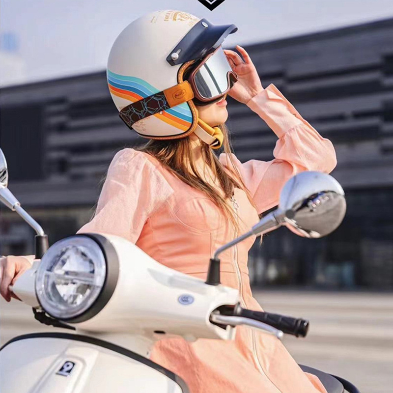 3/4 retro kaciga za motor s ugrađenom lećom, za električna vozila, odrasli, sve sezone, gradska vožnja, ABS