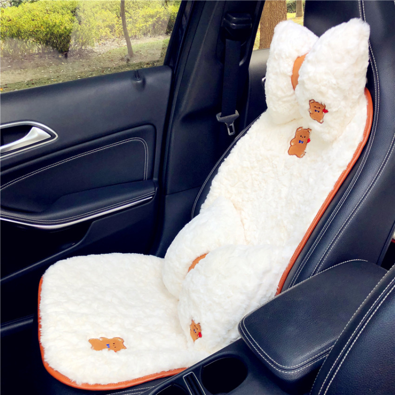 Plush jastuk za auto sjedalo s crtanim medvjedom – protuklizni, topao, dekorativan, punjenje pamukom, površina poliester