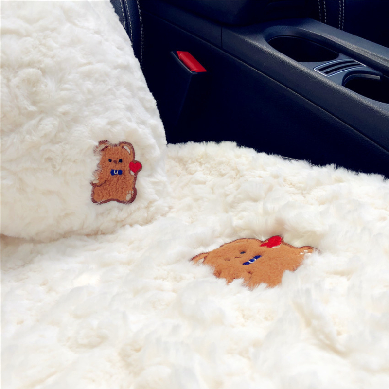 Plush jastuk za auto sjedalo s crtanim medvjedom – protuklizni, topao, dekorativan, punjenje pamukom, površina poliester