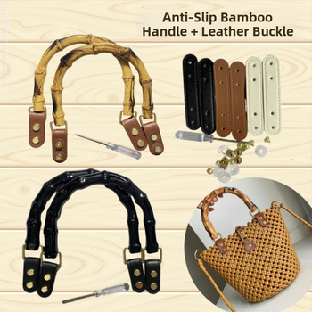 Bambusová rúčka s príslušenstvom, PU materiál, kožená pracka, kožený remienok, nita, DIY taška doplnok