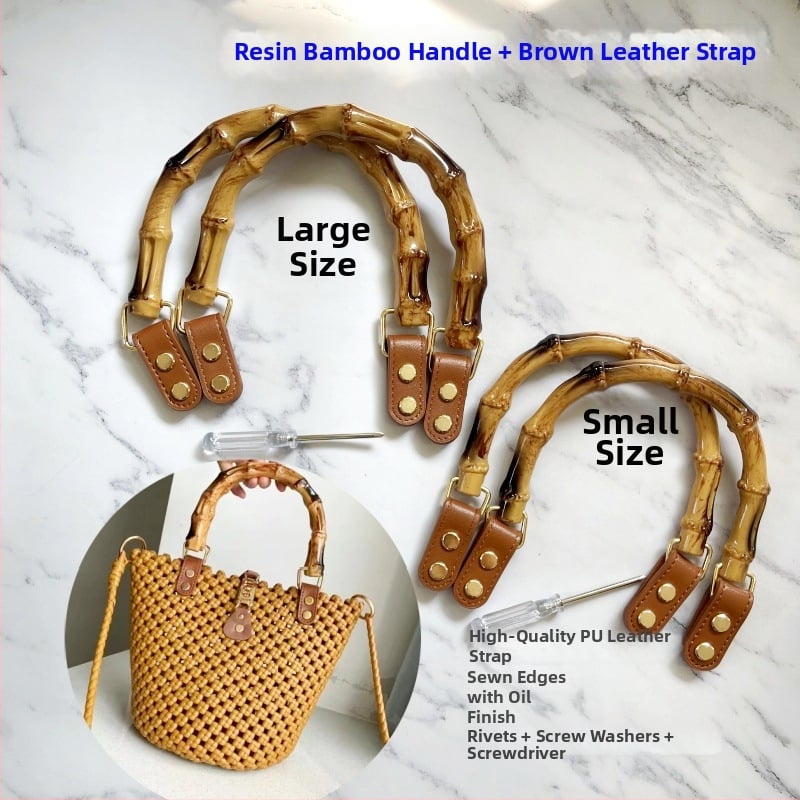 Μπαμπού Χειρολαβή με Αξεσουάρ, Υλικό PU, Δερμάτινη Πορπή, Δερμάτινο Λουρί, Καρφί, Αξεσουάρ Τσάντας DIY
