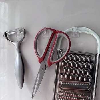 Ragasztó horog fúrás nélkül - átlátszó műanyag, egyes horog, modern minimalist stílus, teherbírás 1–3 kg, konyha és fürdőszoba