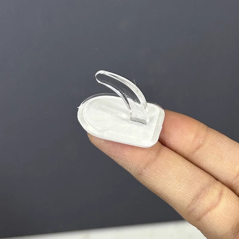 Ragasztó horog fúrás nélkül - átlátszó műanyag, egyes horog, modern minimalist stílus, teherbírás 1–3 kg, konyha és fürdőszoba