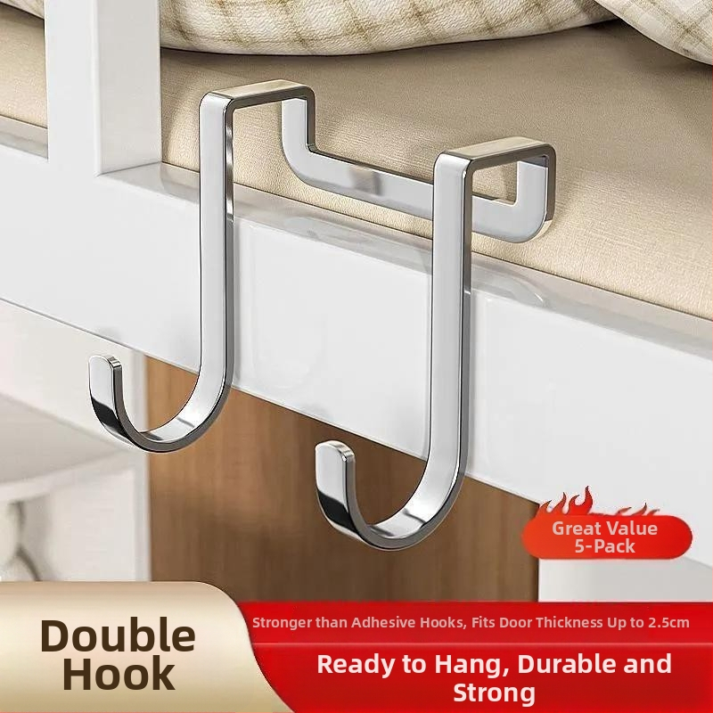 Nerezový dvojitý S-oblúkový hák na dvere, 304, bez vŕtania, vhodný do kuchyne a kúpeľne, viacúčelové pre dvere a skrinky