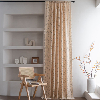 Ablakfüggöny virágos mintával, pamut anyag, 90% fő alkotóelem, nyomtatás, félig átlátszó árnyékolás, modern minimalista stílus