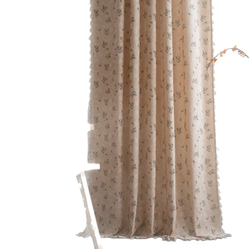 Ablakfüggöny virágos mintával, pamut anyag, 90% fő alkotóelem, nyomtatás, félig átlátszó árnyékolás, modern minimalista stílus