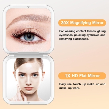 Αναδιπλόμενος τετράγωνος τσέπης καθρέφτης με 10x μεγέθυνση, διπλής όψης, συμπαγές με καπάκι