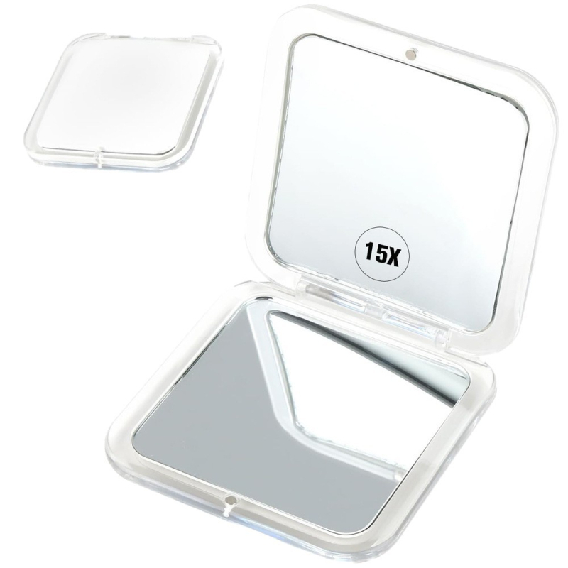 Αναδιπλόμενος τετράγωνος τσέπης καθρέφτης με 10x μεγέθυνση, διπλής όψης, συμπαγές με καπάκι