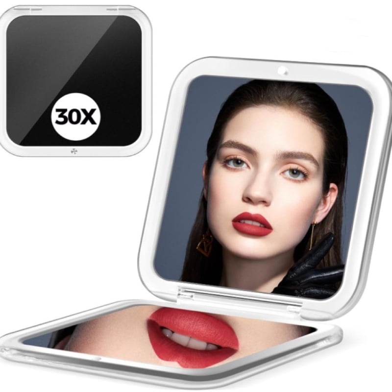 Αναδιπλόμενος τετράγωνος τσέπης καθρέφτης με 10x μεγέθυνση, διπλής όψης, συμπαγές με καπάκι