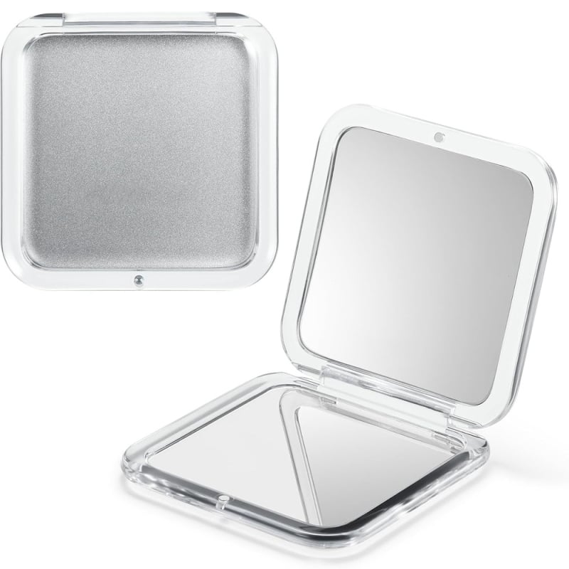 Αναδιπλόμενος τετράγωνος τσέπης καθρέφτης με 10x μεγέθυνση, διπλής όψης, συμπαγές με καπάκι