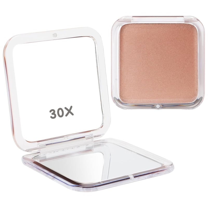 Αναδιπλόμενος τετράγωνος τσέπης καθρέφτης με 10x μεγέθυνση, διπλής όψης, συμπαγές με καπάκι