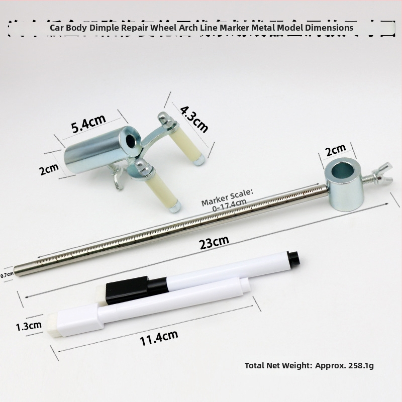 Nástroj na opravu karosérie z plechu a vyrovnávanie preliačin, nástroj na kreslenie línií oblúka kolies, dáta pre kreslenie, obnova pôvodnej farby