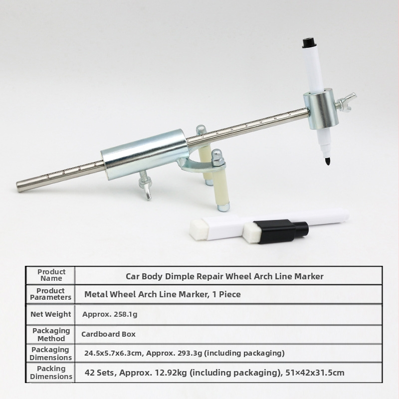 Nástroj na opravu karosérie z plechu a vyrovnávanie preliačin, nástroj na kreslenie línií oblúka kolies, dáta pre kreslenie, obnova pôvodnej farby