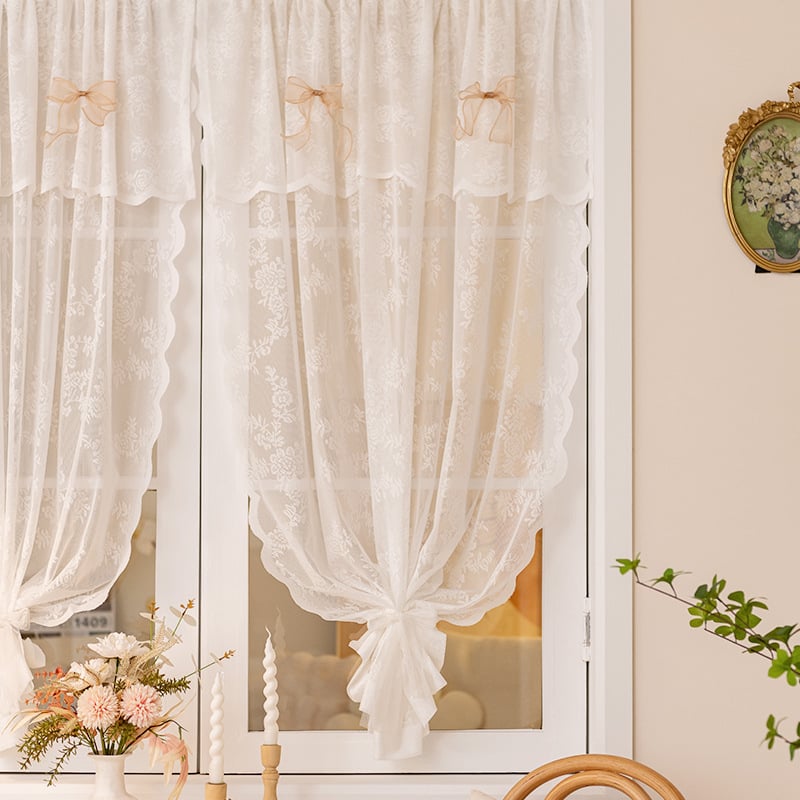 Francuska stil čipkasta prozirna zavjesa, bez bušenja, traka s kukom i petljom, kratka zavjesa za kutni prozor, kuhinju i vrata