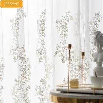 Hímzett géz függöny ablakhoz – poliészter, mosógépben mosható, dekoratív, alkalmas nappalira, hálószobára, dolgozószobára, balkonra