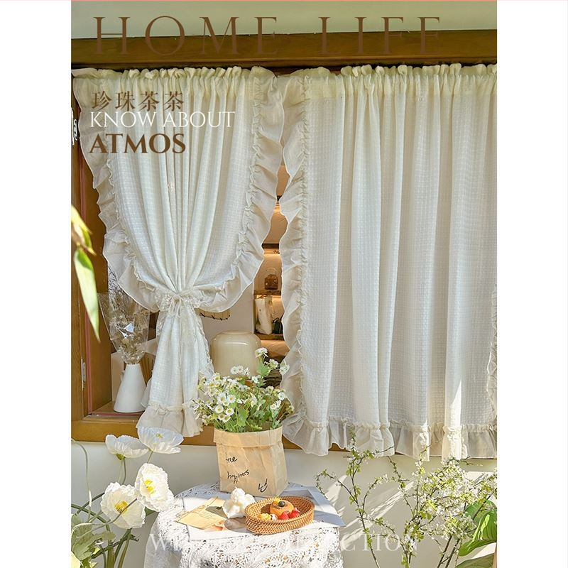 Nano materiál s výšivkou, japonský štýl priehľadná záves, polopriesvitný, dizajn Wabi-sabi wind.