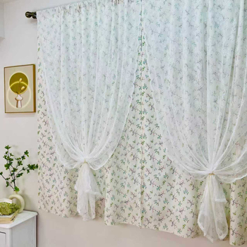 Dvoslojna Bouclé zavjesa s čipkom Gardenia, zavjesa za vrata za spavaću sobu i dnevni boravak, mješavina poliestera i pamuka, pastoralni stil