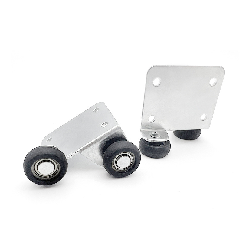 Rola pentru uși glisante – cu două roți inferioare, model Sliding door pulley-112, material Fier, aplicație: uși glisante pentru uz casnic