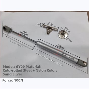 Bútorokhoz használt pneumatikus teleszkópos gázrugó, ajtók és szekrények számára, Gy09, Golden handle, modern egyszerű stílus, hideg hengerelt acél + nylon