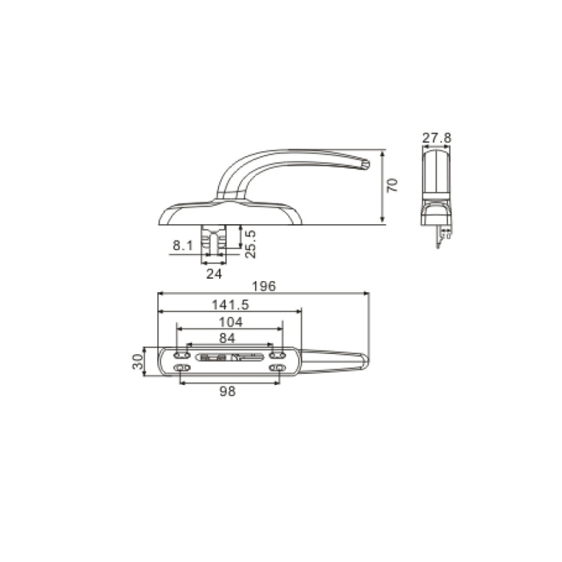 Echipament hardware pentru ferestre din aliaj de aluminiu – mâner interior de deschidere întărit, mâner plat de acționare pentru fereastră cu deschidere laterală, stil modern minimalist, model JS-ZS804, prelucrare personalizată