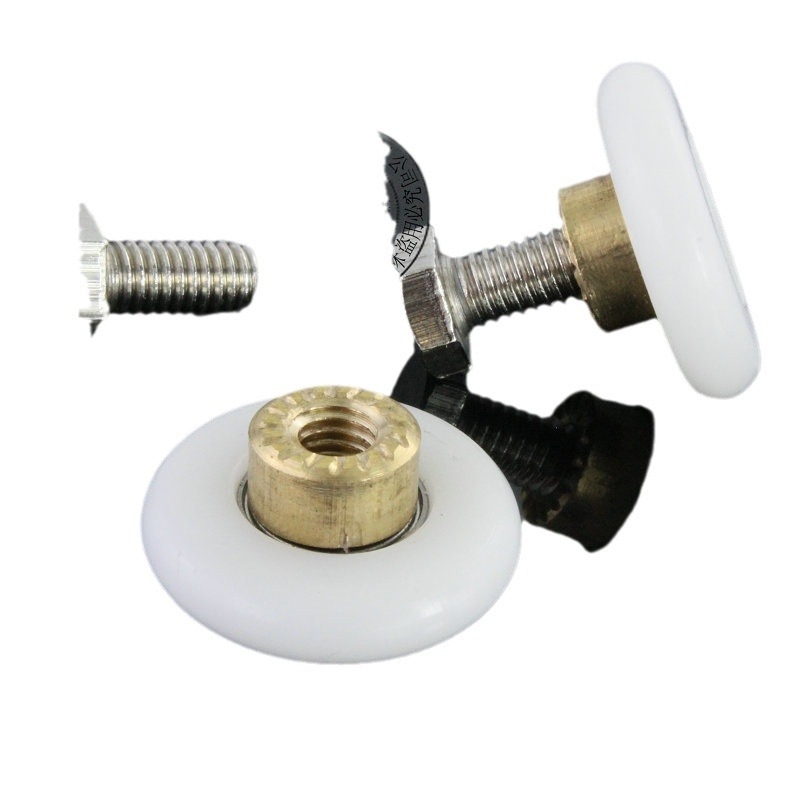 Rulă pentru duș pentru ușă glisantă din sticlă – material clinker, diametru exterior 25 mm, diametru ax 19 mm, rază a șanțului pentru frânghie 15 mm, grosime perete 6 mm