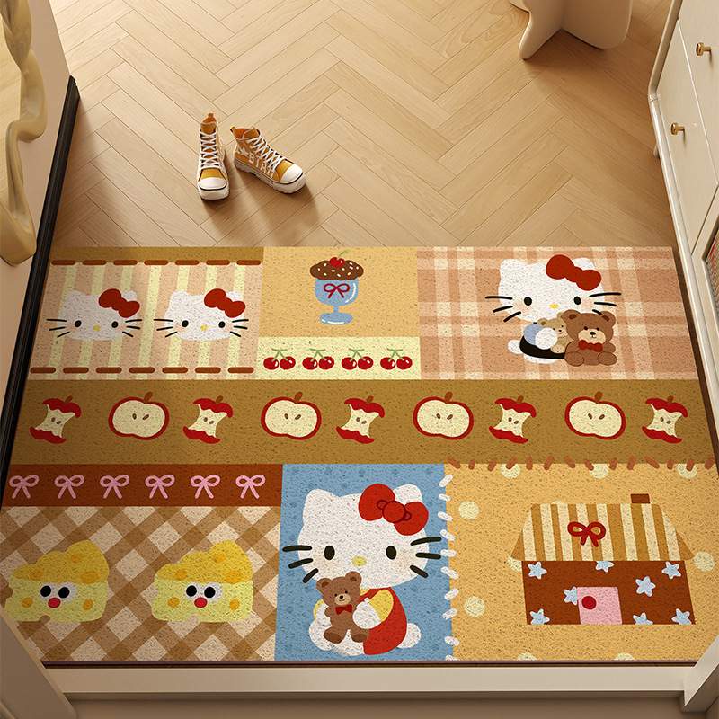Ulazni otirač s crtanim mačjim likom, protuklizni, otporan na mrlje, kvadratnog oblika, žičana petlja