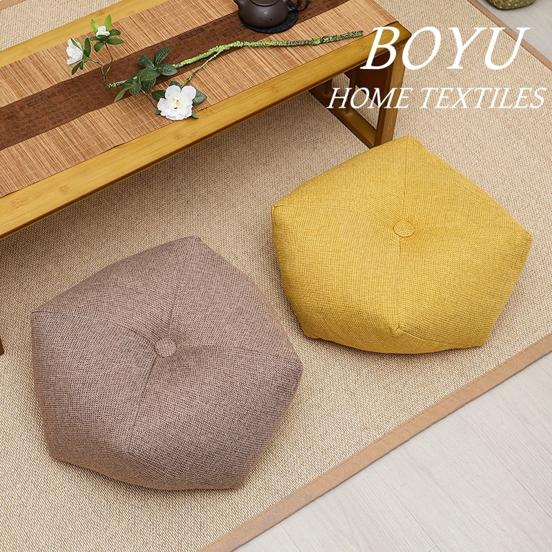 Pernă de podea în stil japonez, material bumbac și in, umplutură PP bumbac, formă octagonală, culoare solidă