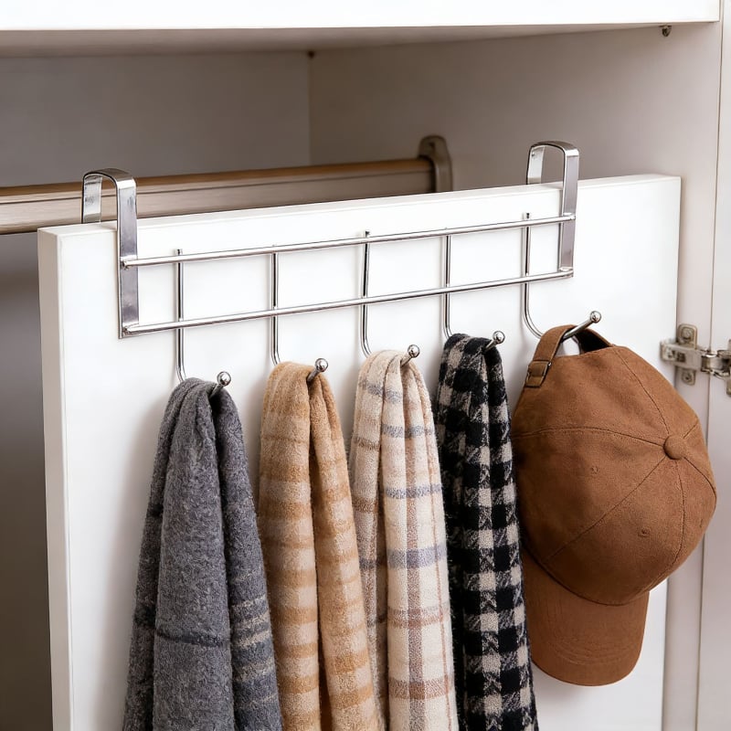 Многофункционална закачалка за врата и шкаф – монтаж отзад на вратата, без пробив, 201 неръждаема стомана, капацитет до 50 кг, закачване с кука