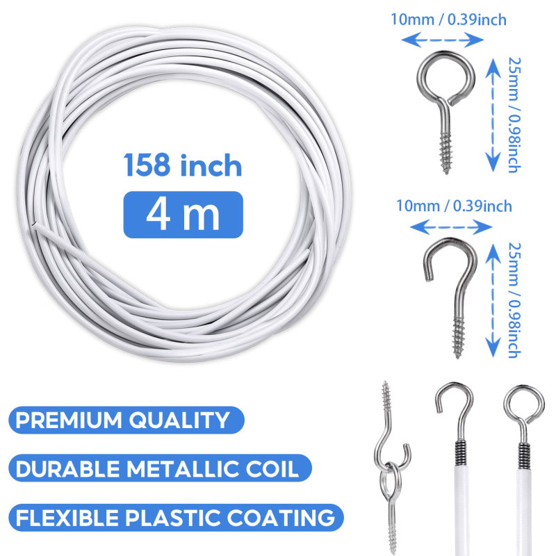 Plastično obloženi zavjesni konopac, moderan minimalistički stil, duljine 1–10 m, s kukom