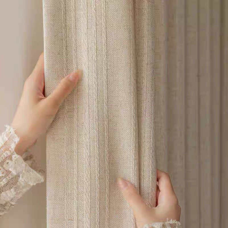 Fusu umjetničke lanene zavjese – vintage stil, japanski krem ton, tkanina i prozirna mreža, vrhunska prozirnost