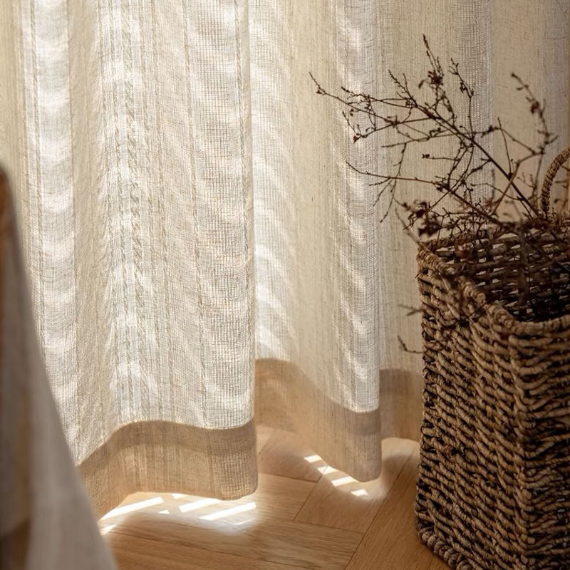 Fusu umjetničke lanene zavjese – vintage stil, japanski krem ton, tkanina i prozirna mreža, vrhunska prozirnost