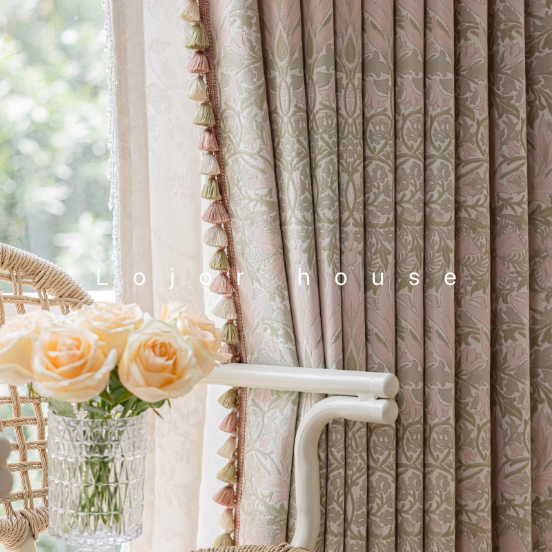 Jacquard zavjesna tkanina, floralni uzorak, poliester, francuski stil, zatamnjenje 71–90%