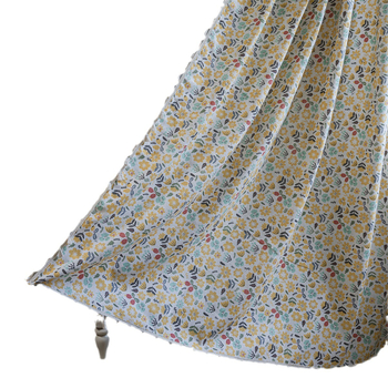 Κουρτίνα με φλοράλ εκτύπωση και φούντες, βαμβακερή, ημιδιαφανής, για γωνιακό παράθυρο