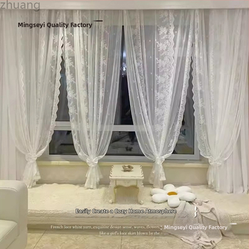 Dverová záves s francúzskou čipkou, bavlnený vlákno, typ dverovej závesy: koža-bavlna, značka Zhuanhe – vzor rastlín a kvetov, svetlo prechádza, nie priehľadné