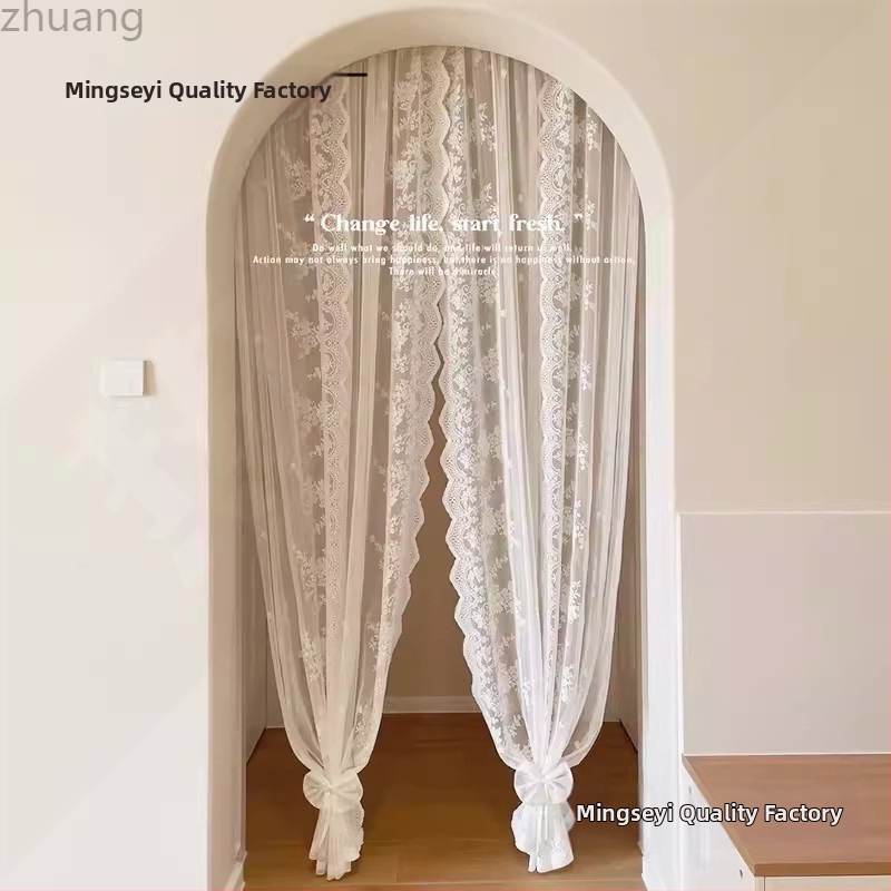 Dverová záves s francúzskou čipkou, bavlnený vlákno, typ dverovej závesy: koža-bavlna, značka Zhuanhe – vzor rastlín a kvetov, svetlo prechádza, nie priehľadné