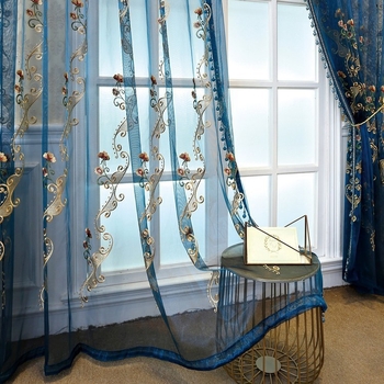 Draperie transparentă brodată, stil european, material poliester, broderie, umbrire parțială 40-70%