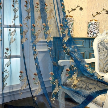 Draperie transparentă brodată, stil european, material poliester, broderie, umbrire parțială 40-70%