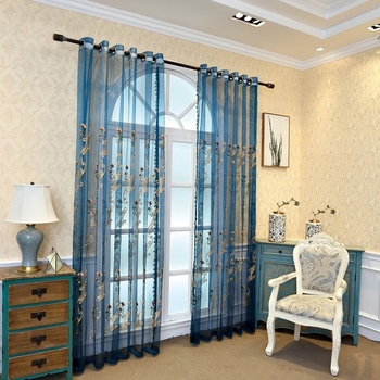 Draperie transparentă brodată, stil european, material poliester, broderie, umbrire parțială 40-70%