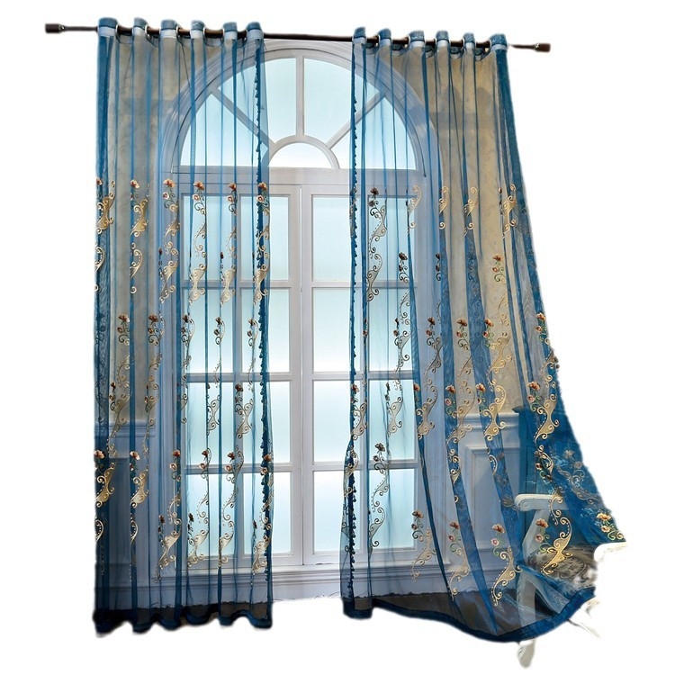 Draperie transparentă brodată, stil european, material poliester, broderie, umbrire parțială 40-70%