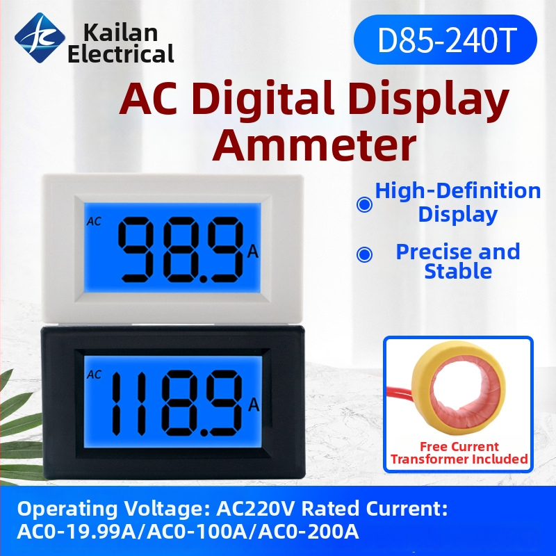 Digitális áramerősségmérő váltakozó áram mérésére (AC 220–380V; tartományok: 20/50/100/200A; Modell D85-240T; Márka CHKL)